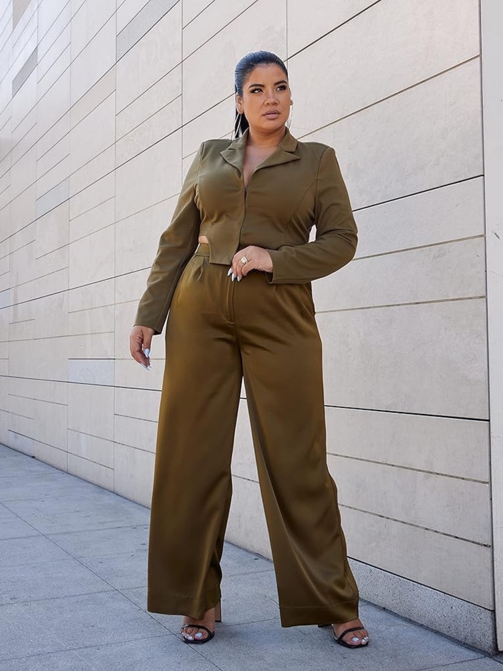The Drop Women's Military Olive High Waisted Wide Leg Pant